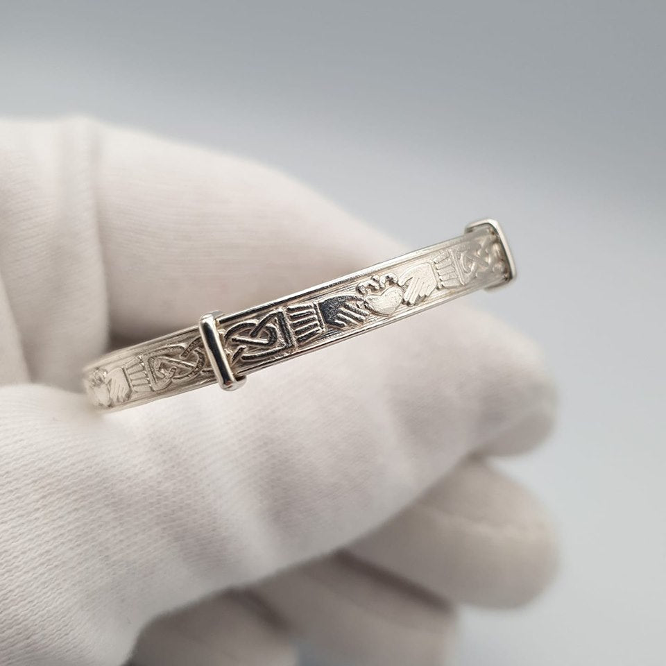 925 Sterling Silver Celtic Claddagh Expandable Baby Bangle