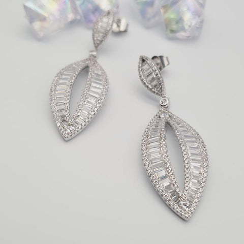 925 Sterling Silver Baguette and Round Open Drop Earrings