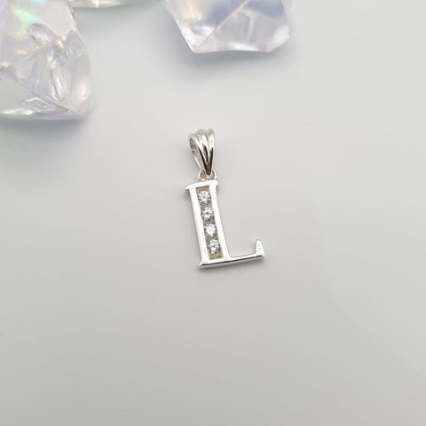 925 Sterling Silver Channel Set Cz Initial Pendant with 18" Chain