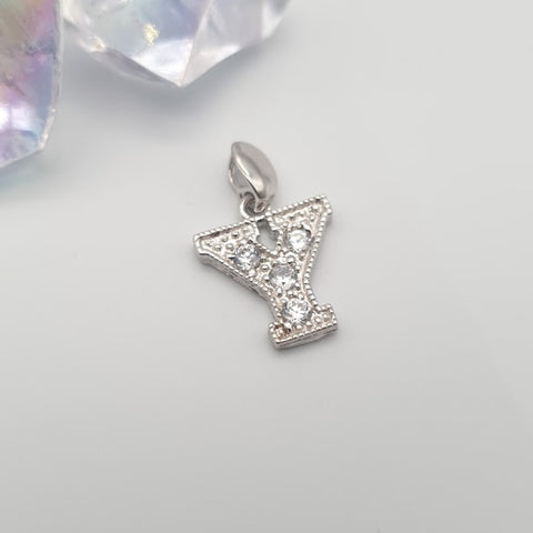 925 Sterling Silver Channel Set Cz Initial Pendant with 18" Chain