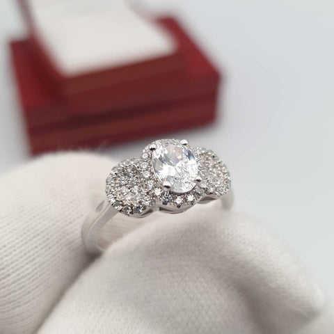 925 Sterling Silver Micro Pave' Oval Trilogy Cz Ring - J Jaz