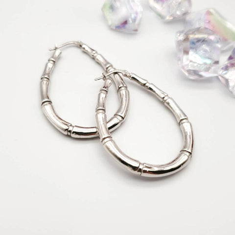 925 Sterling Silver Bamboo Large Creole Earrings