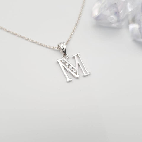 925 Sterling Silver Channel Set Cz Initial Pendant with 18" Chain