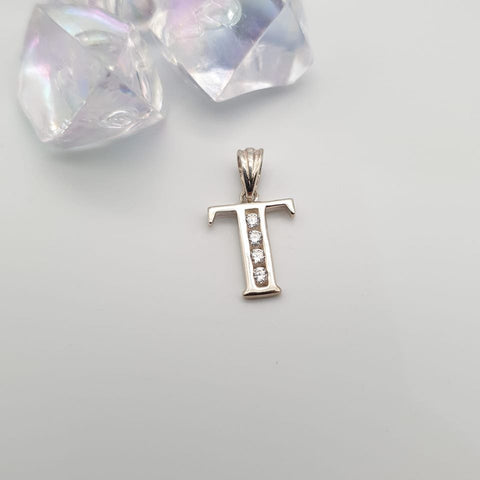 925 Sterling Silver Channel Set Cz Initial Pendant with 18" Chain