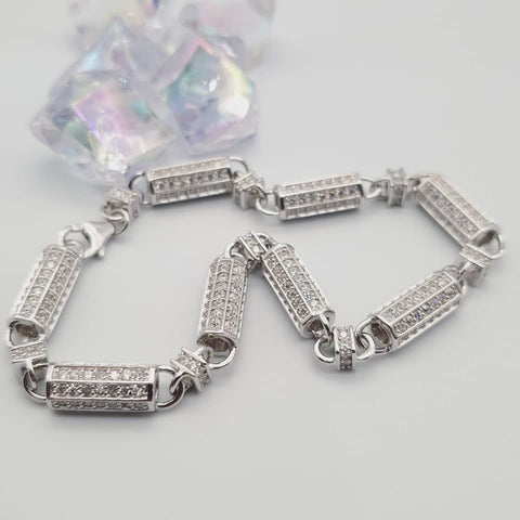 925 Sterling Silver Chain Bullet Link Cubic Zirconia Set Chain/Bracelet