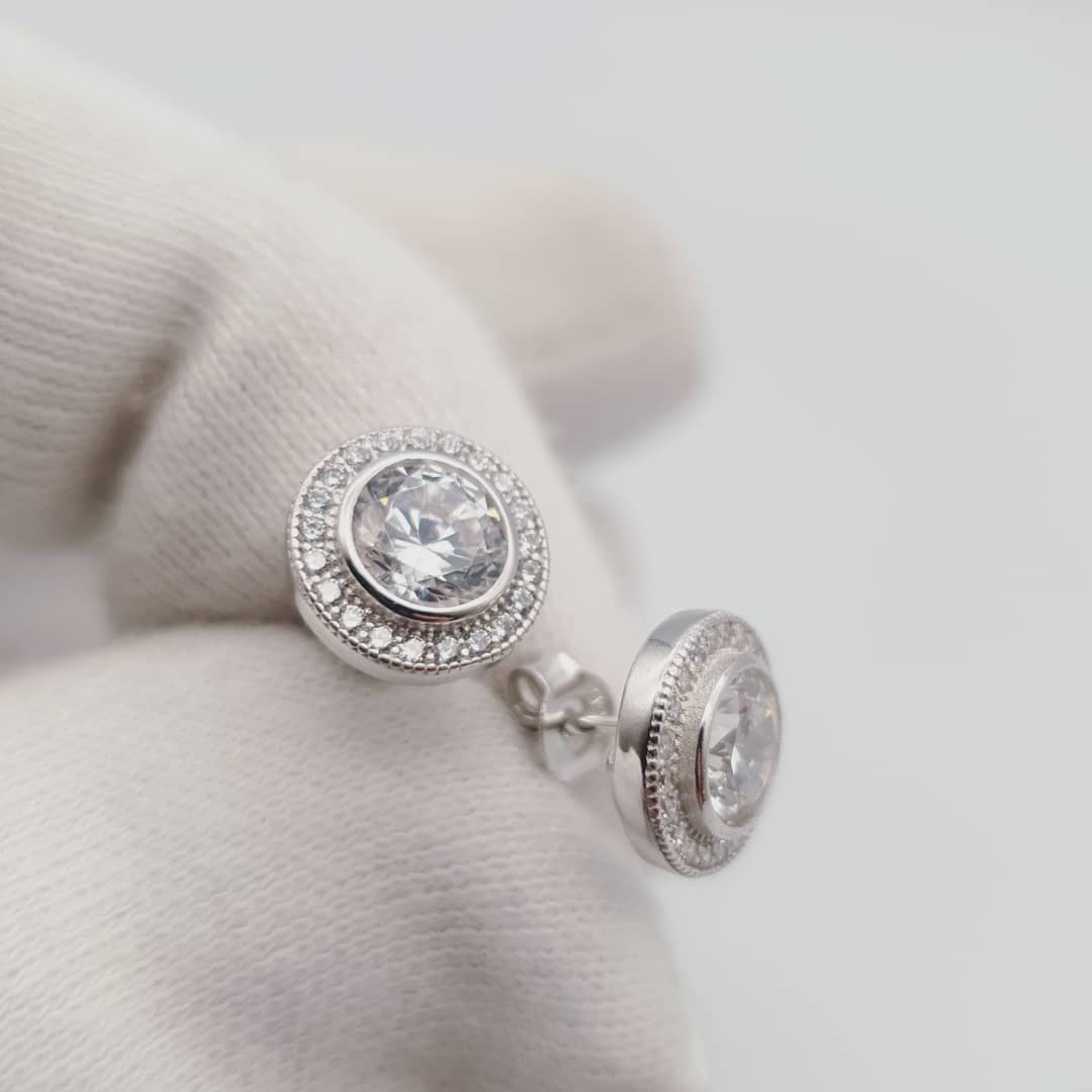 925 Sterling Silver Round Cubic Zirconia Stud Earrings