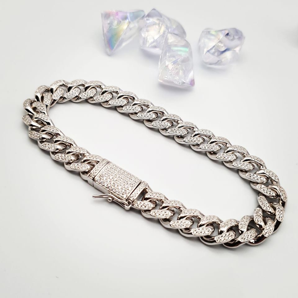 925 Sterling Silver Curb Link with CZs Bracelet