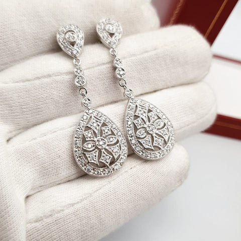 925 Sterling Silver Chandelier Cz Drop Earrings