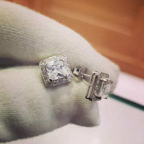 925 Sterling Silver Cushion Cut Cz Stud Earrings