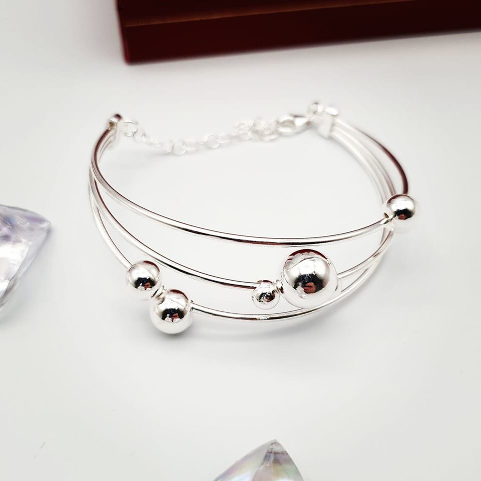 925 Sterling Silver Tube & Ball Bracelet with Safety Chain