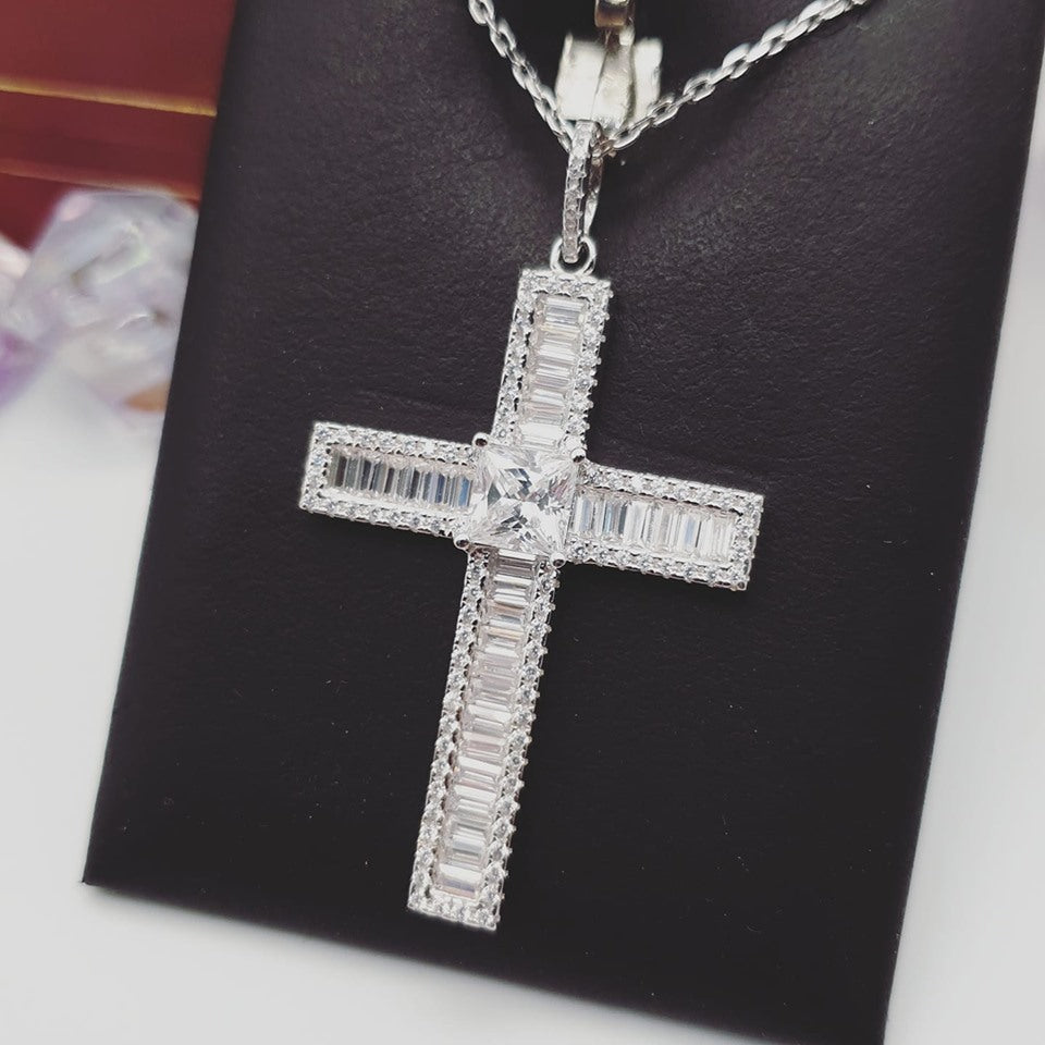 925 Sterling Silver Micro Pave CZs Cross with 18" Chain -  J Jaz