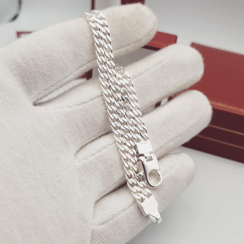 925 Sterling Silver Ladies Double Link Curb Bracelet