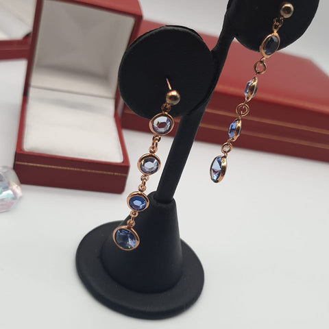 925 Sterling Silver Blue Stones, Rose Plated Drop Earrings