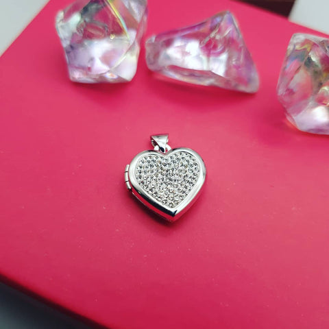 925 Sterling Silver Heart all Crystals Locket with Chain