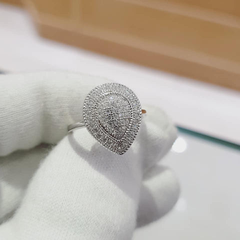 925 Sterling Silver Cluster Tear Drop Shape Cz's Ring