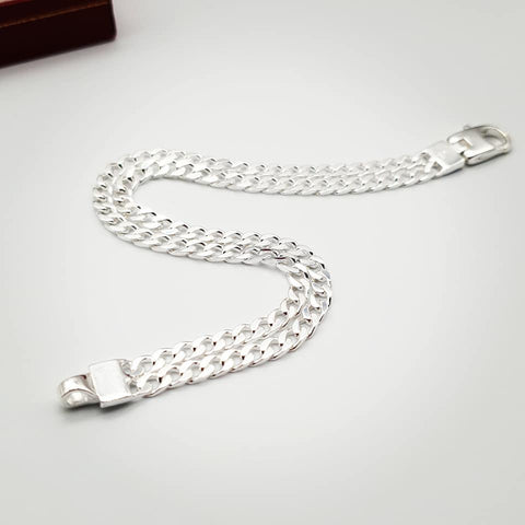 925 Sterling Silver Ladies Double Link Curb Bracelet