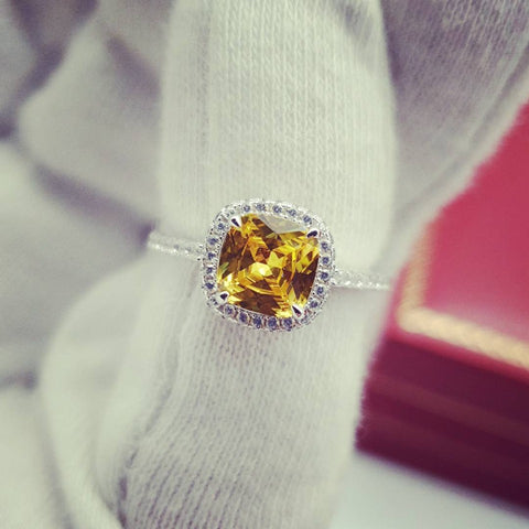 925 Sterling Silver Yellow Cz Cocktail Ring