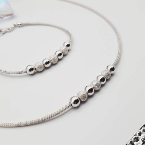 925 Sterling Silver Mesh and Moondust Bead Bracelet & Necklace Set