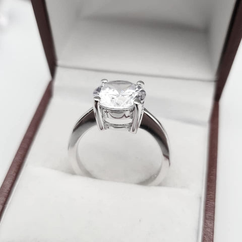925 Sterling Silver CZ 4ct Solitaire Engagement Ring