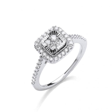 9ct White Gold 0.40ctw Diamond Cluster Ring with Diamond Cut Bezel Ring
