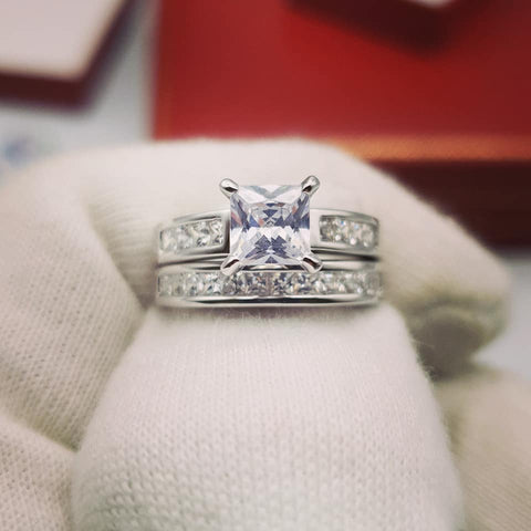 925 Sterling Silver Bridal Set Cz Princess Cut Rings – Claro Jewels