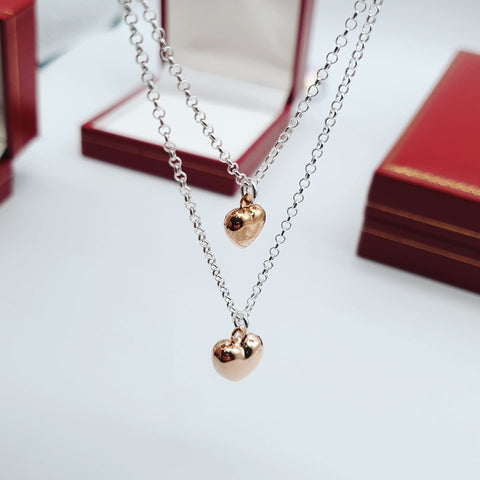 925 Sterling Silver & Rose Gold Hearts Necklace