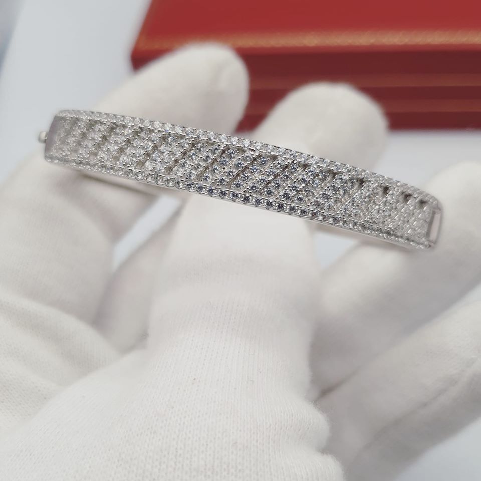 925 Sterling Silver Cross Lines CZ Ladies Bangle