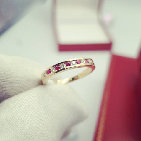 9ct Yellow Gold 0.12ct Diamond & 0.16ct Ruby Eternity Ring