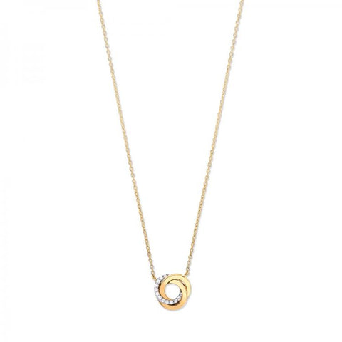 9ct Yellow Gold Entwined 3 Rings Cubic Zirconia 17" Necklace
