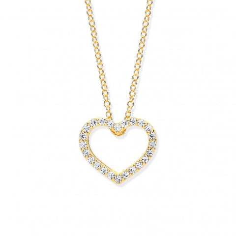 9ct Yellow Gold Cubic Zirconia Heart Pendant on 18" Chain
