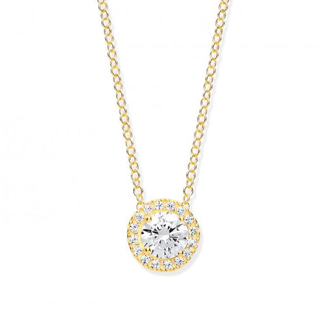 9ct Yellow Gold Round Cubic Zirconia Pendant on 18" Chain