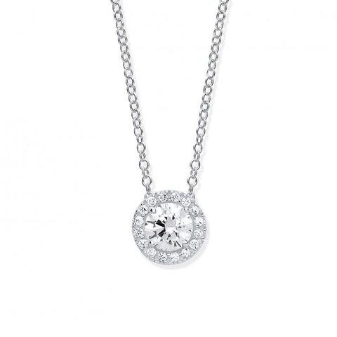 9ct White Gold Round Cubic Zirconia Pendant on 18" Chain