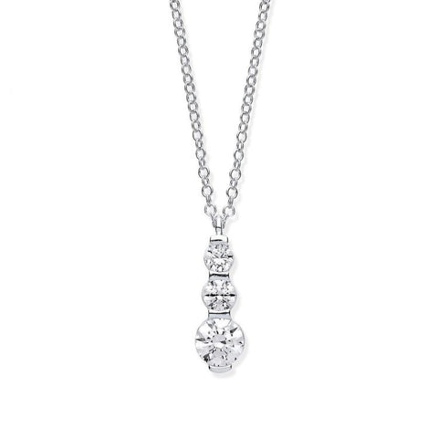 9ct White Gold Graduated Cubic Zirconia Drop Pendant on 18" Chain
