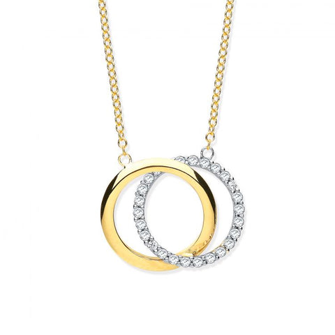 9ct Yellow Gold Plain & Cubic Zirconia Circles Pendant on 18" Chain