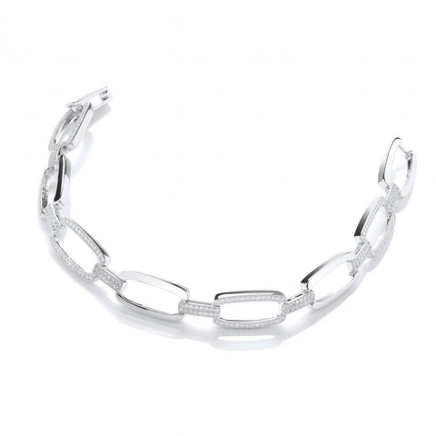 925 Sterling Silver Micro Pave' Oval Links 242 Cz Bracelet 7.5"/19cm