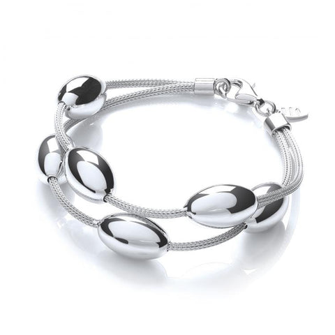 925 Sterling Silver Two-Row Oval Beads Bracelet