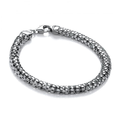 925 Sterling Silver D-Shape Ruthenium Colour Mesh Bracelet