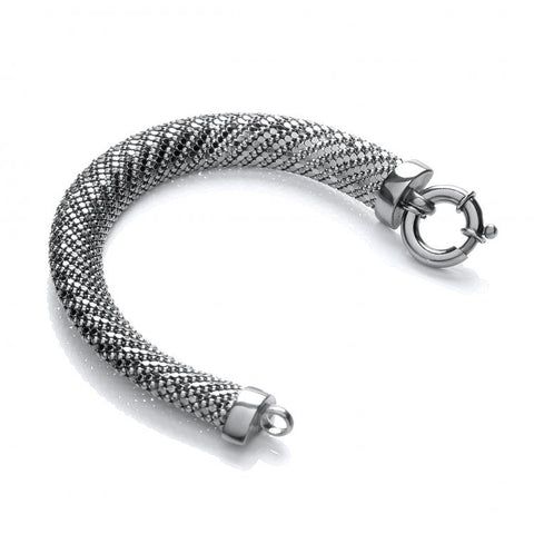 J-JAZ 925 Sterling Silver Ruthenium Plated Mesh Bracelet