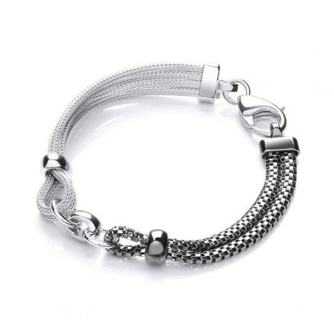 925 Sterling Silver Ruthenium & Silver Mesh Bracelet Rope Design
