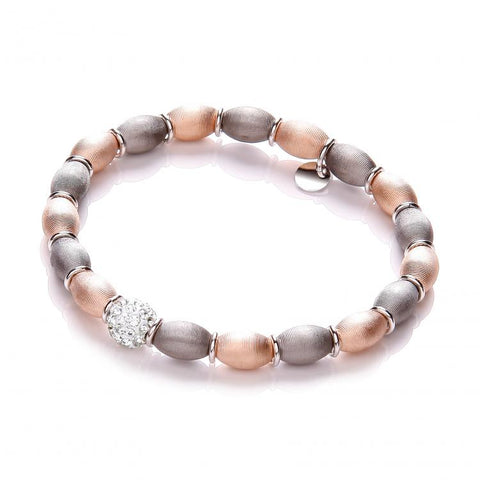 925 Sterling Silver Rose & Ruthenium Plated with Crystal Bead Bracelet