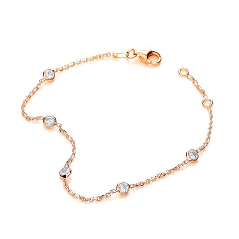 925 Sterling Silver Gold Coated Rubover 5 Cz's Bracelet 7"