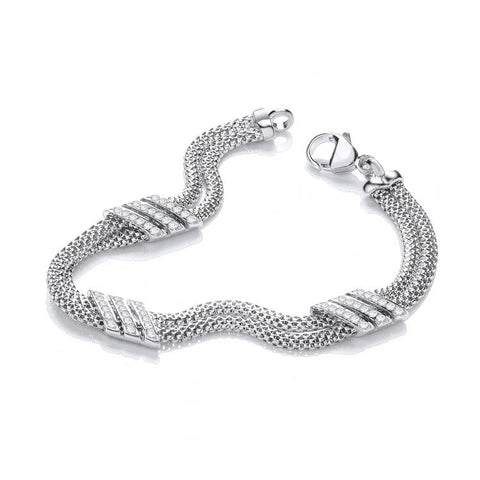 925 Sterling Silver Double Row 3 Strings of Cz's Bracelet 7"