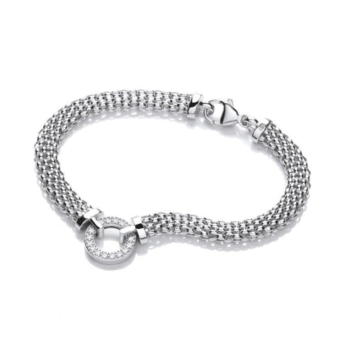 925 Sterling Silver Mesh with Circle Cz's Bracelet 7"