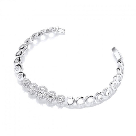 925 Sterling Silver Micro Pave' 3 Oval & 2 Round Cz Stones 7"/19cm Bracelet