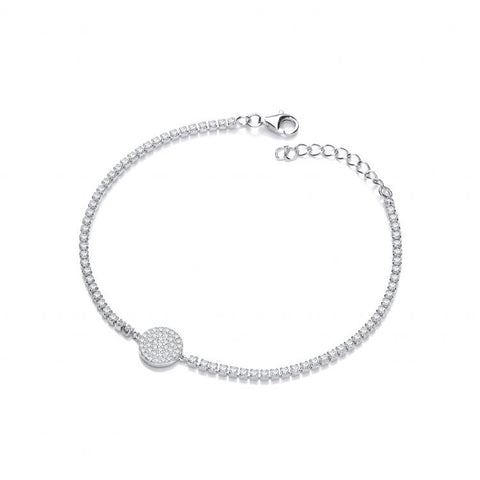 925 Sterling Silver Friendship Bracelet with Pave Round Pendant