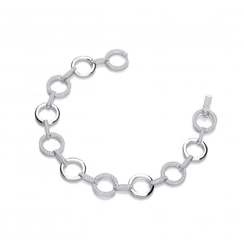 925 Sterling Silver Circles Plain & Cz's Silver Ladies Bracelet
