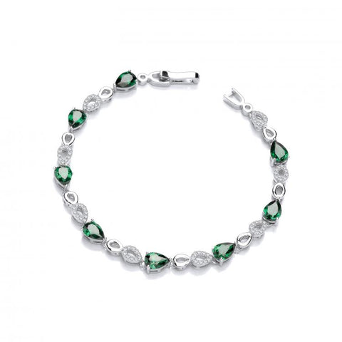 925 Sterling Silver Green Teardrop CZ's Silver Ladies Bracelet