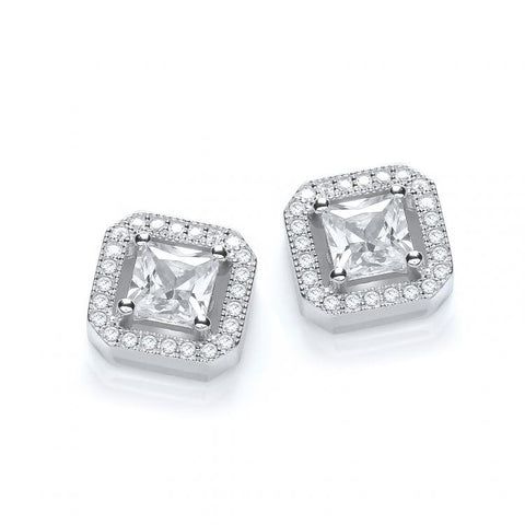 925 Sterling Silver Micro Pave' Princess Cut Cz Fancy Stud Earrings
