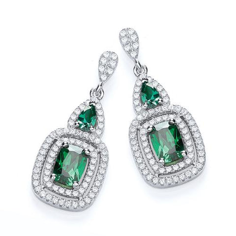 925 Sterling Silver Micro Pave' Fancy Drop with Green Cz's Earrings