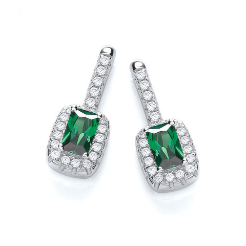 925 Sterling Silver Micro Pave' Fancy Drop Earrings with Small Green Cz